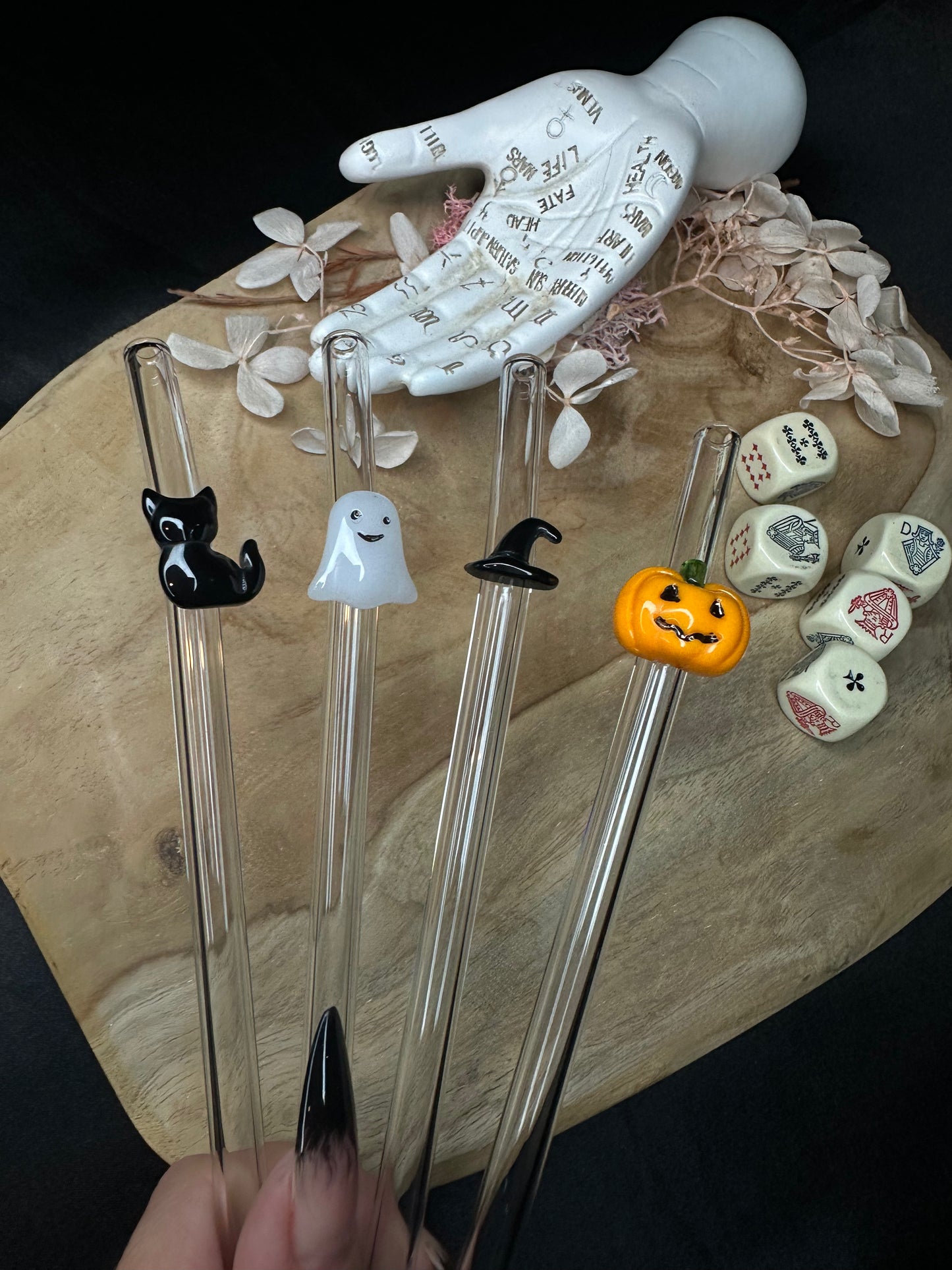 Lot de 4 Pailles en Verre Halloween