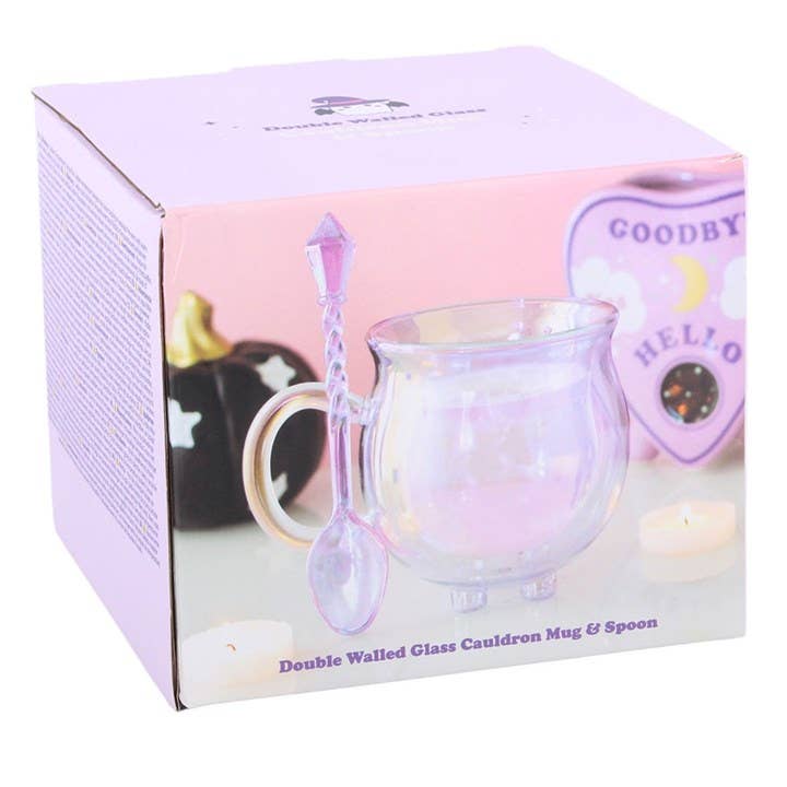 Mug Chaudron en Verre Double Paroi Violet & sa Cuillère