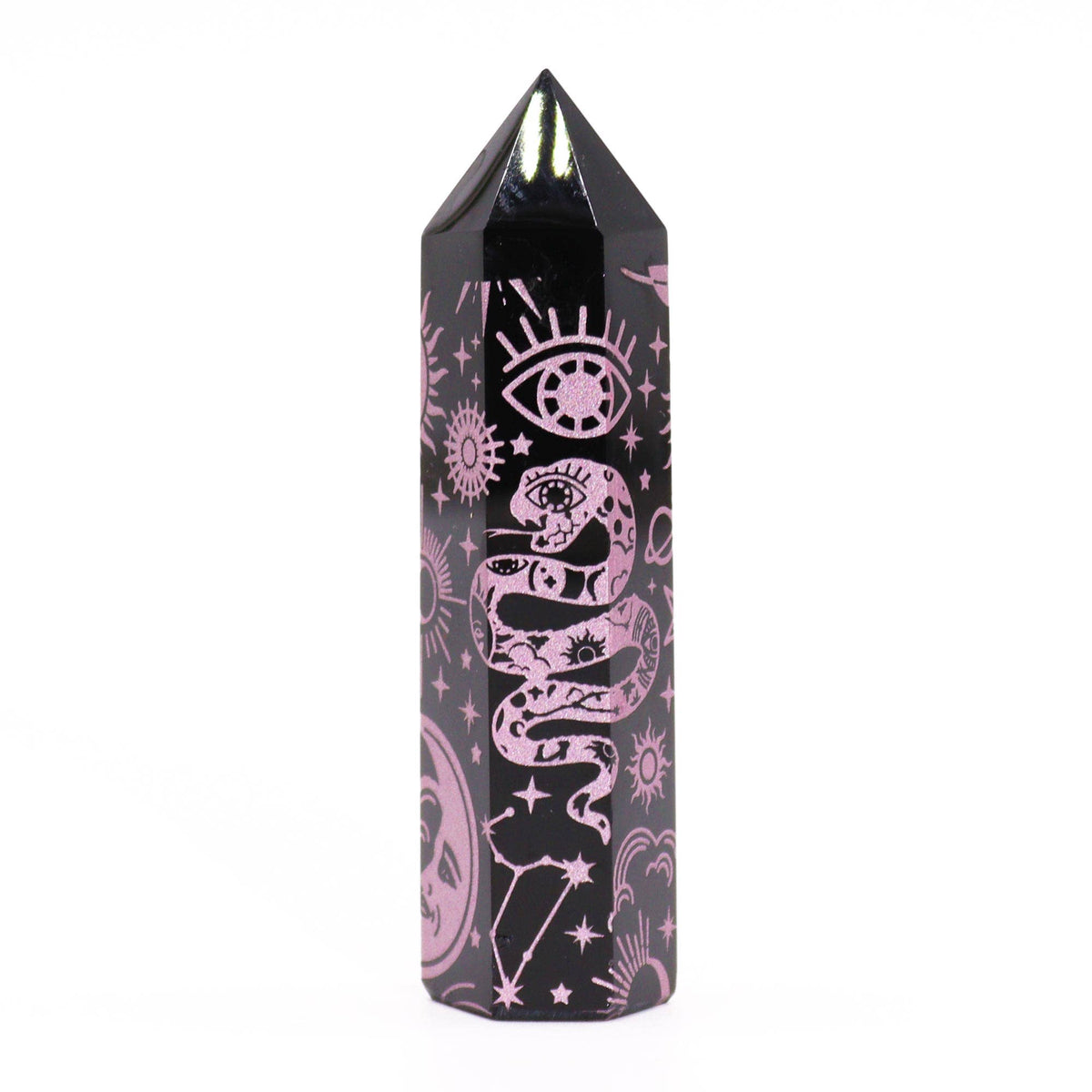 Pointe en Obsidienne Noire – Motifs Mystiques Roses