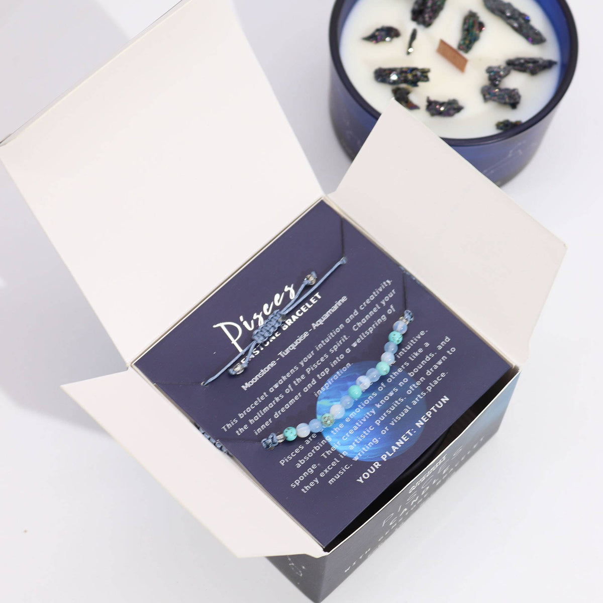 Bougie Poissons & son Bracelet – Pierre de Lune, Turquoise & Aigue-Marine