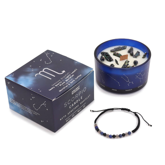 Bougie Scorpion & son Bracelet – Quartz Fumé, Lapis-Lazuli & Obsidienne Noire