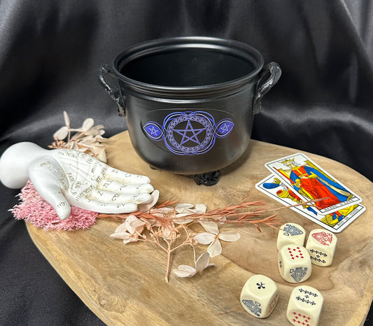 Chaudron En Fer Avec Pentacle Bleu