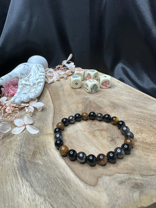 Bracelet Pierre Hématite,  Obsidienne & Œil de Tigre - Protection & Force