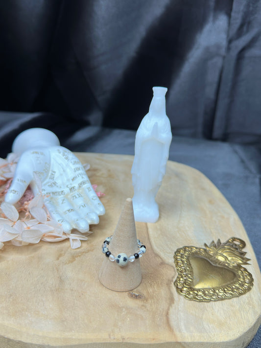 Bague "Perly" En Cristal De Roche, Onyx & Jaspe Dalmatien