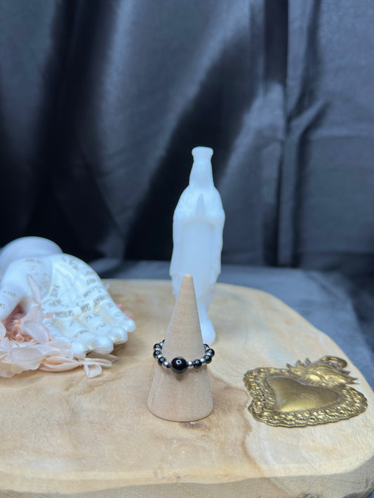 Bague "Perly" Argentée En Hématite & Onyx