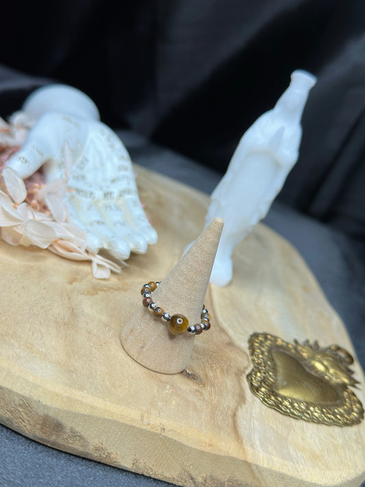 Bague "Perly" Argentée En Oeil De Tigre & Hématite