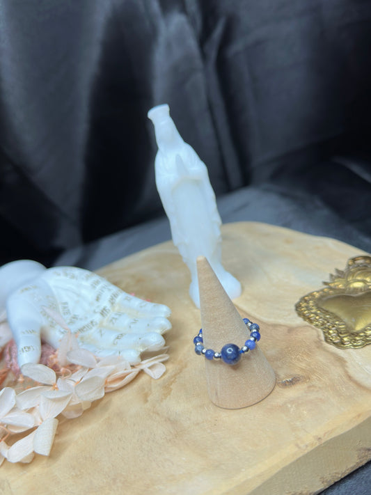 Bague "Perly" Argentée En Hématite & Sodalite