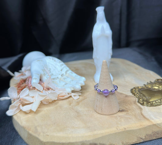 Bague "Perly" Argentée En Hématite & Améthyste