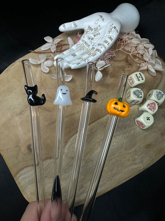 Lot de 4 Pailles en Verre Halloween