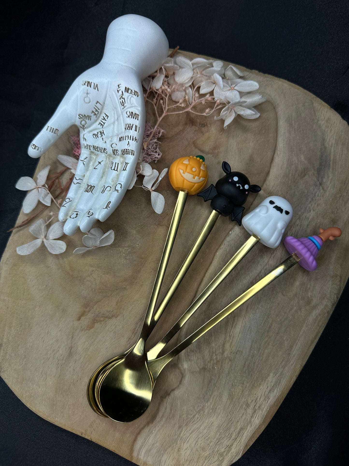 Lot de 4 Cuillères Dorées Halloween – Édition Ensorcelée