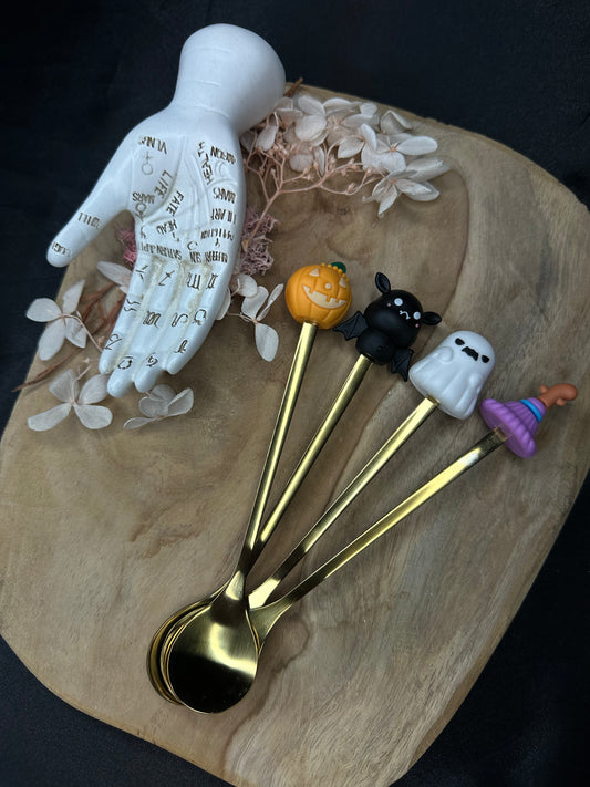 Lot de 4 Cuillères Dorées Halloween – Édition Ensorcelée