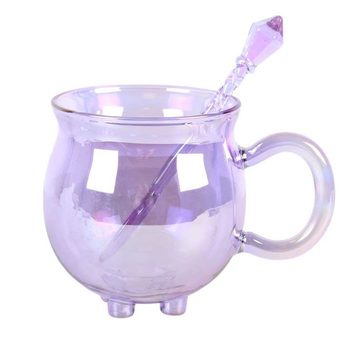 Mug Chaudron en Verre Double Paroi Violet & sa Cuillère