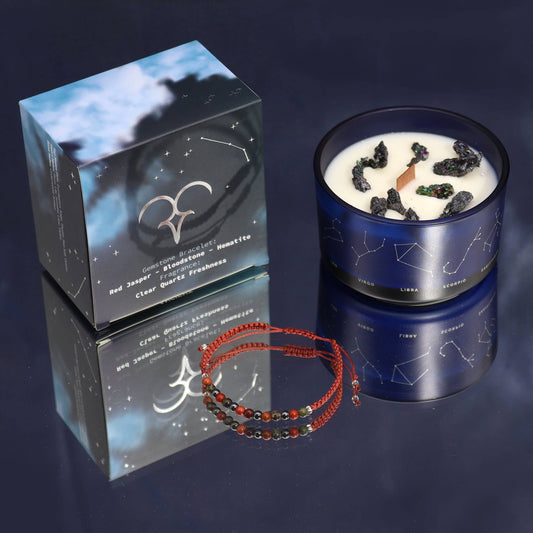 Bougie Bélier & son Bracelet – Jaspe Rouge, Héliotrope & Hématite