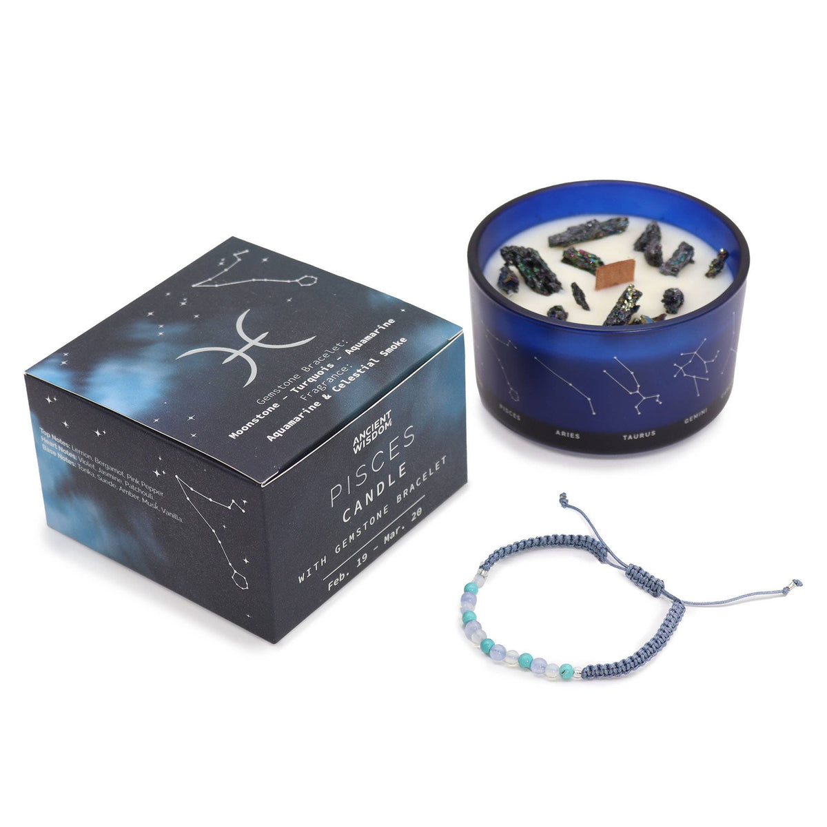 Bougie Poissons & son Bracelet – Pierre de Lune, Turquoise & Aigue-Marine