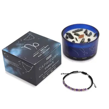 Bougie Capricorne & son Bracelet – Améthyste & Quartz Fumé