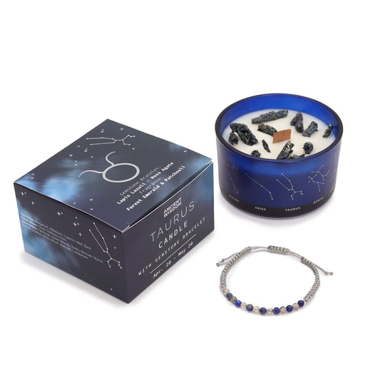 Bougie Taureau & son Bracelet – Lapis-Lazuli & Agate Mousse