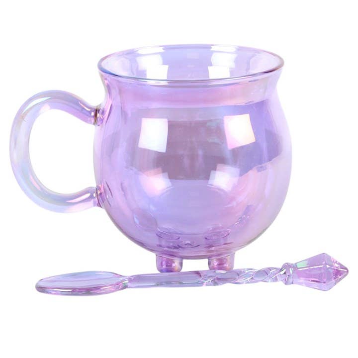 Mug Chaudron en Verre Double Paroi Violet & sa Cuillère
