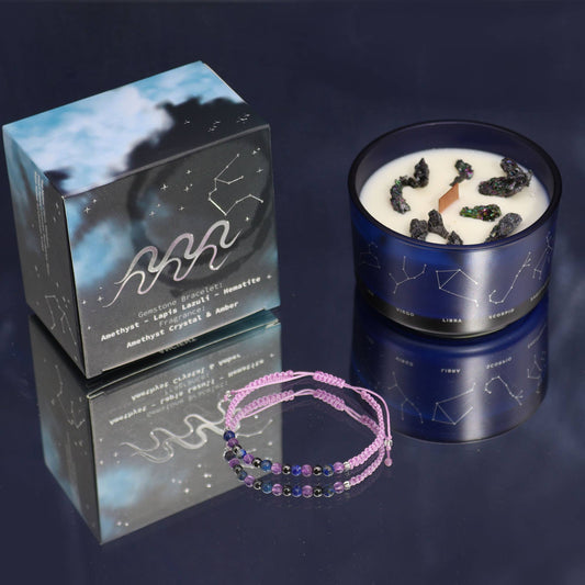 Bougie Verseau & son Bracelet – Améthyste, Lapis-Lazuli & Hématite