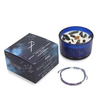 Bougie Sagittaire & son Bracelet – Améthyste, Sodalite & Obsidienne Noire