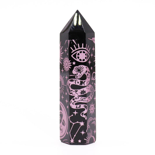 Pointe en Obsidienne Noire – Motifs Mystiques Roses