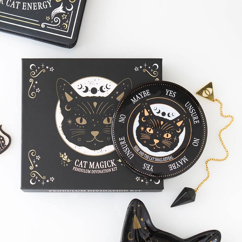 Kit Pendule « Chat Noir » – Obsidienne & Plateau Divinatoire