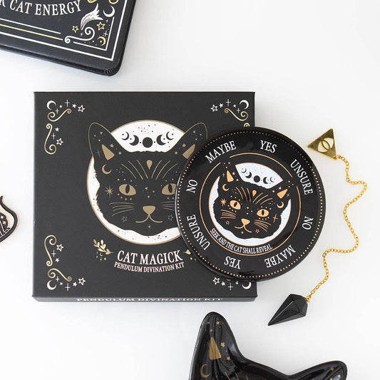 Kit Pendule « Chat Noir » – Obsidienne & Plateau Divinatoire